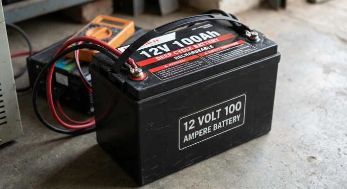 خصوصیت (Specification) تفصیل (Detail) نامیاتی وولٹیج (Nominal Voltage) 12V کیپیسٹی (Capacity) 100Ah ٹائپ (Battery Type) Deep Cycle Rechargeable استعمال (Applications) Solar System, UPS, Inverter, Backup Power ٹرمینل (Terminals) Heavy