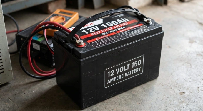 خصوصیت (Specification) تفصیل (Detail) نامیاتی وولٹیج (Nominal Voltage) 12V کیپیسٹی (Capacity) 150Ah ٹائپ (Battery Type) Heavy-Duty Deep Cycle Rechargeable استعمال (Applications) Solar Systems, Inverters, UPS Backup, Off-Grid Systems ٹرمینل (Terminals) Heavy